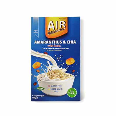 Сухий сніданок AIR Breakfast з амарантом, чіа та фруктами, 140г, Healthy Generation