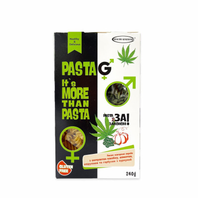 Макарони безглютенові рисові PASTA G з екстрактом канабісу, спіруліною, шпінатом, гарбузом, куркумою, Fusilly 240г, Healthy Generation