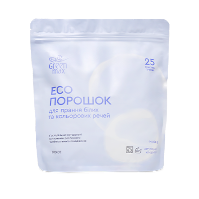 ЕКОПОРОШОК ДЛЯ ПРАННЯ БІЛИХ ТА КОЛЬОРОВИХ РЕЧЕЙ 1 КГ / 25 ЦИКЛІВ
