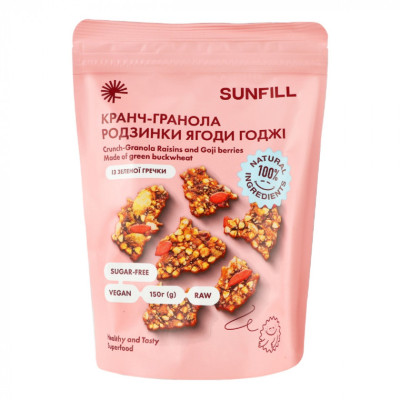 Кранч-гранола  Sunfill родзинки та ягоди годжи 150 г RAW Granola Sunfill