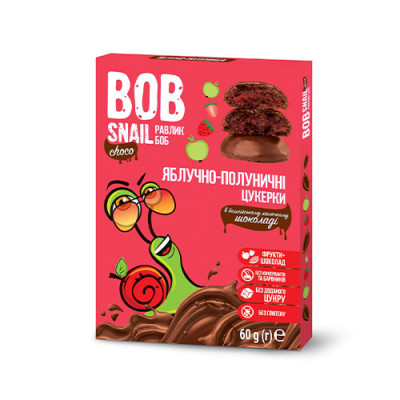 Яблучно-полуничні цукерки Bob snail в бельгійському молочному шоколаді без цукру 60 г
