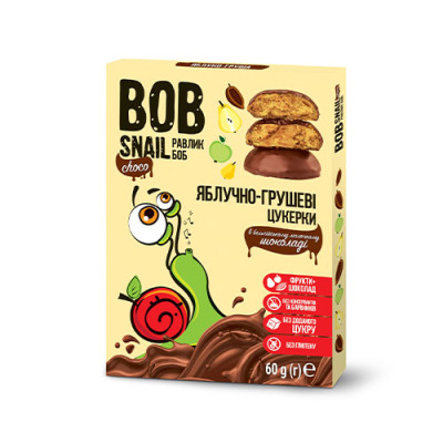 Натуральні Яблучно-Грушеві Цукерки Bob snail в Молочному шоколаді 60 г