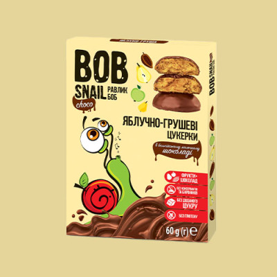 Натуральні Яблучно-Грушеві Цукерки Bob snail в Молочному шоколаді 60 г