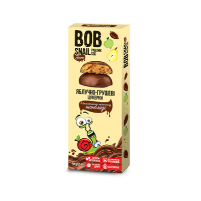 Натуральні Яблучно-Грушеві Цукерки Bob snail в Молочному шоколаді 30 г