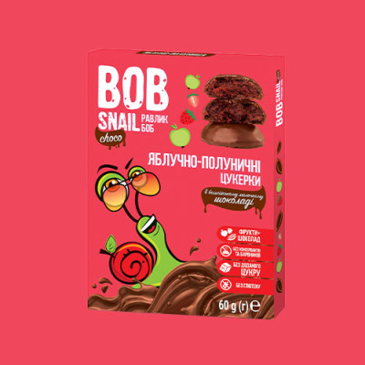 Яблучно-полуничні цукерки Bob snail в бельгійському молочному шоколаді без цукру 60 г