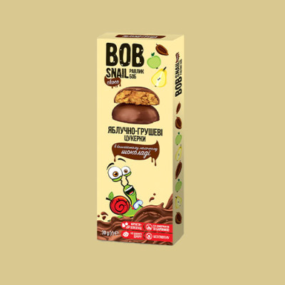 Натуральні Яблучно-Грушеві Цукерки Bob snail в Молочному шоколаді 30 г