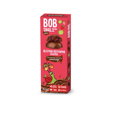 Яблучно-полуничні цукерки Bob snail в бельгійському молочному шоколаді без цукру 30 г