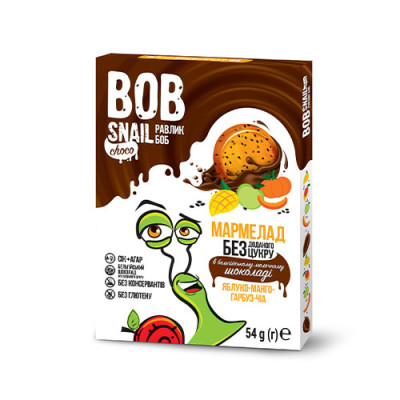 Мармелад Яблуко-Манго-Гарбуз-Чіа Bob Snail в бельгійському молочному шоколаді без цукру 54 г
