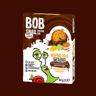 Мармелад Яблуко-Манго-Гарбуз-Чіа Bob Snail в бельгійському молочному шоколаді без цукру 54 г