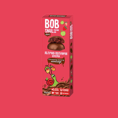 Яблучно-полуничні цукерки Bob snail в бельгійському молочному шоколаді без цукру 30 г