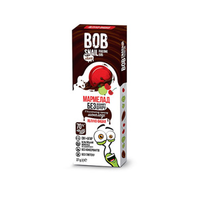 Мармелад Яблуко-Вишня Bob snail в бельгійському чорному шоколаді без цукру 27 г