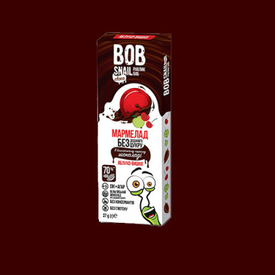 Мармелад Яблуко-Вишня Bob snail в бельгійському чорному шоколаді без цукру 27 г
