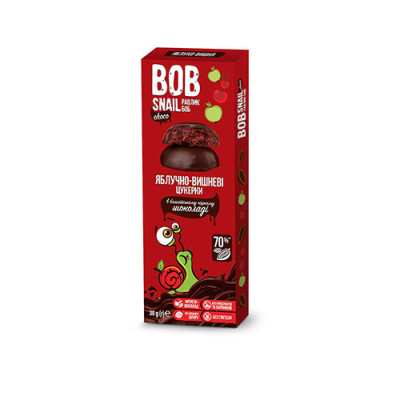 Яблучно-Вишневі Цукерки Bob snail в бельгійському чорному шоколаді без цукру 30 г