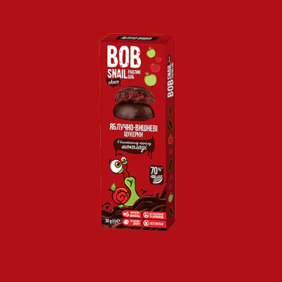 Яблучно-Вишневі Цукерки Bob snail в бельгійському чорному шоколаді без цукру 30 г