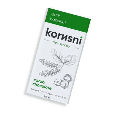 Керобовий шоколад чорний без цукру “Фундук” ТМ “korusni” 90г