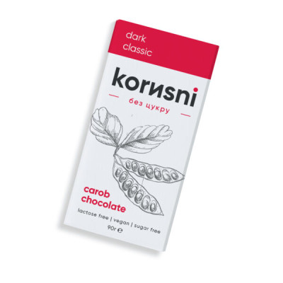 Керобовий шоколад чорний без цукру “Класичний” ТМ “korusni” 90г